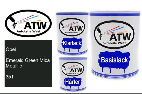 Opel, Emerald Green Mica Metallic, 351: 1L Lackdose + 1L Klarlack + 500ml Härter - Set, von ATW Autoteile West.